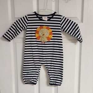 Striped Navy and White Kids One Piece with Orange Lion Design